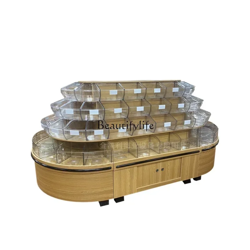 

Supermarket Wooden Four-Layer Scattered Snack Cabinet Food Shelf round Zhongdao Display Cabinet