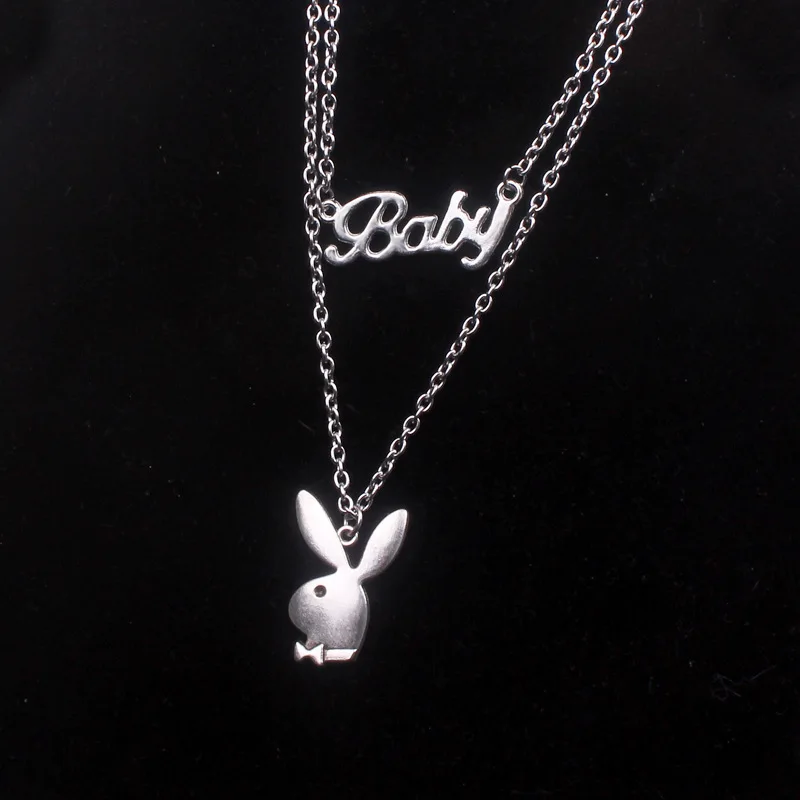 Gothic Punk Letter Baby Chokers Necklace Dark Art Goth Chain Layered Rabbit Necklaces For Women y2k stainless steel jewelry