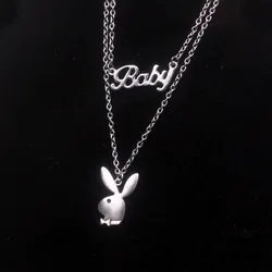 Gothic Punk Letter Baby Chokers Necklace Dark Art Goth Chain Layered Rabbit Necklaces For Women y2k stainless steel jewelry