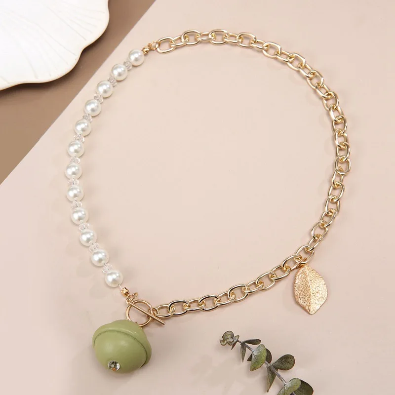 Wooden Saturn Pendant Necklace Handmade Beaded Elegant Pearl Clavicle Chain Cross-border Accessories New Products First-hand Sou
