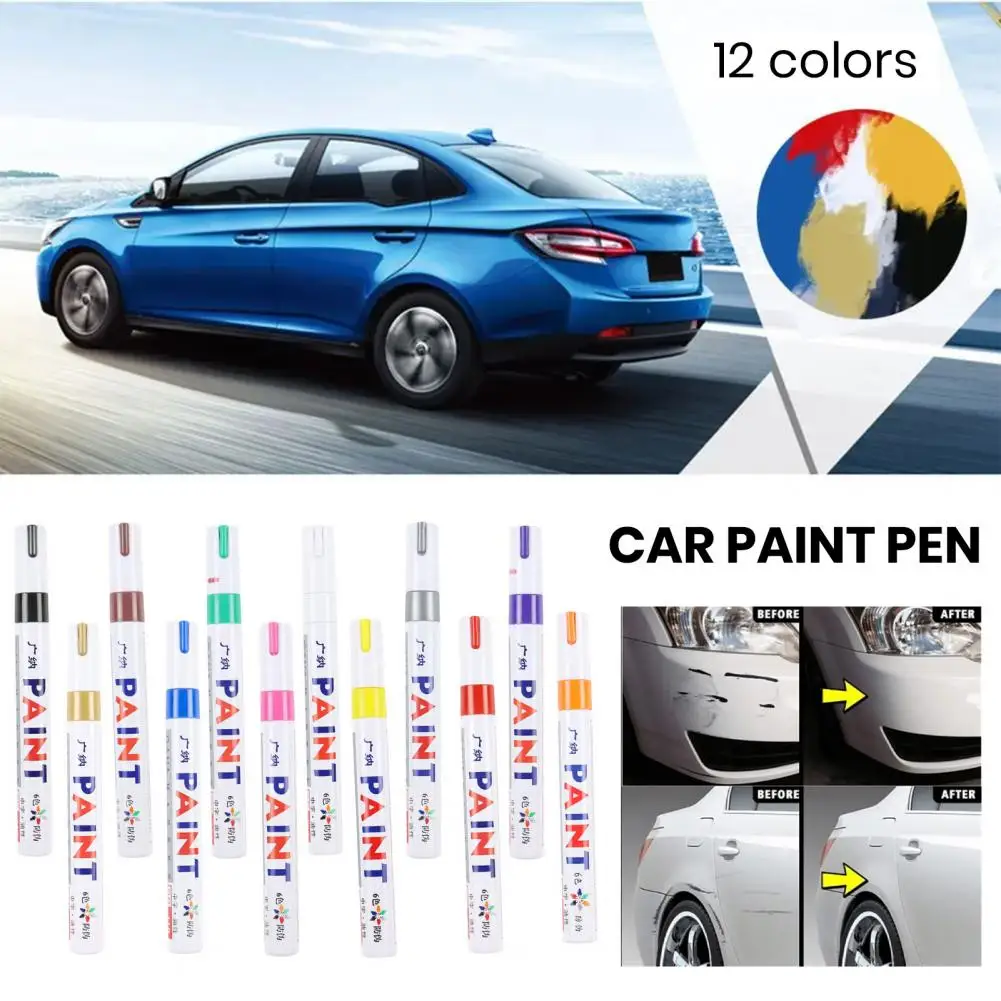 Car Paint Pen 12 Colors Waterproof Oil Based Metal Wood Fabric Plastic Rock Painting Glass Industrial Marker Pen