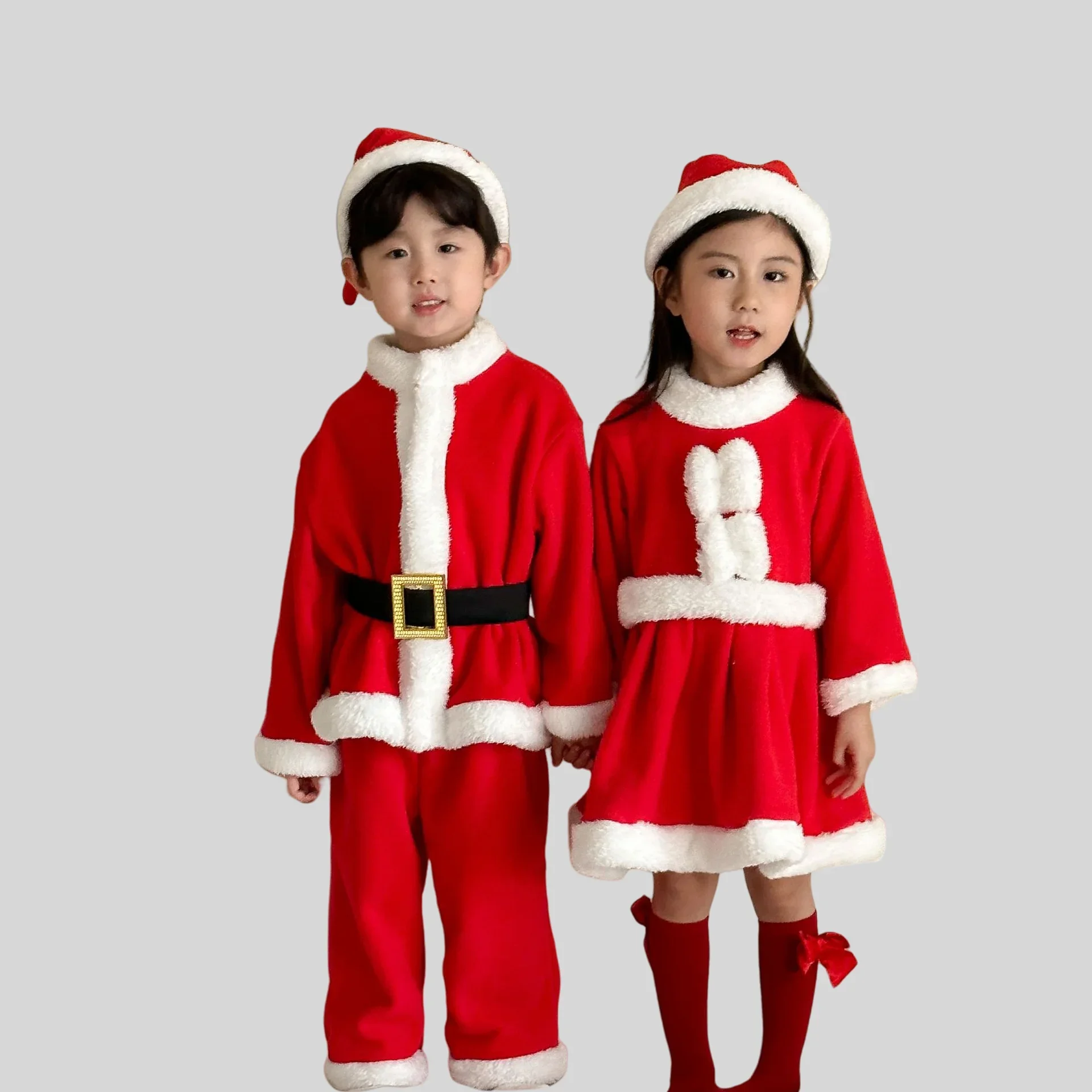 

Christmas Santa Claus Kids Outfit Autumn Winter Boys Girls Costume Set Children's Performance Dress + Hat