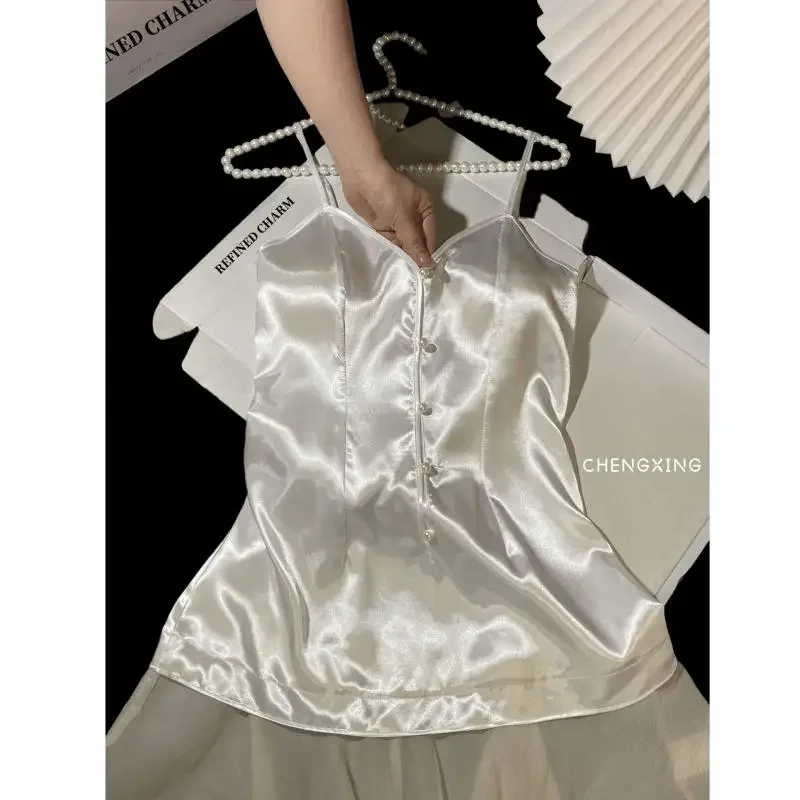 

Satin Night Dress Women Sexy Spaghetti Strap Home Dressing Gown Princess Style Mesh Hem Sleepwear Summer New Loungewear