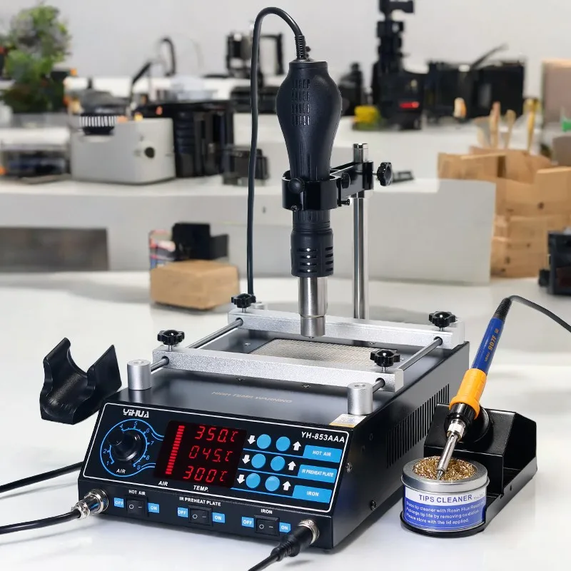 YIHUA 853AAA 3in1 PCB Preheater Soldering Station BGA Rework Station Soldering Iron Heat Gun Welding Station 110V 220V