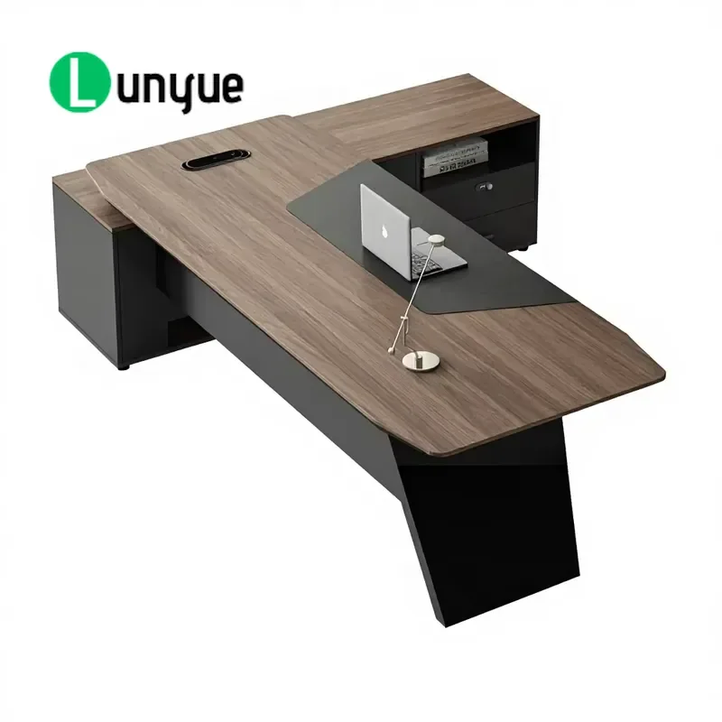 Luxury L-Shaped Boss Desk with Side Cabinet High-End Executive Office Workstation Modern Business Furniture for Manager