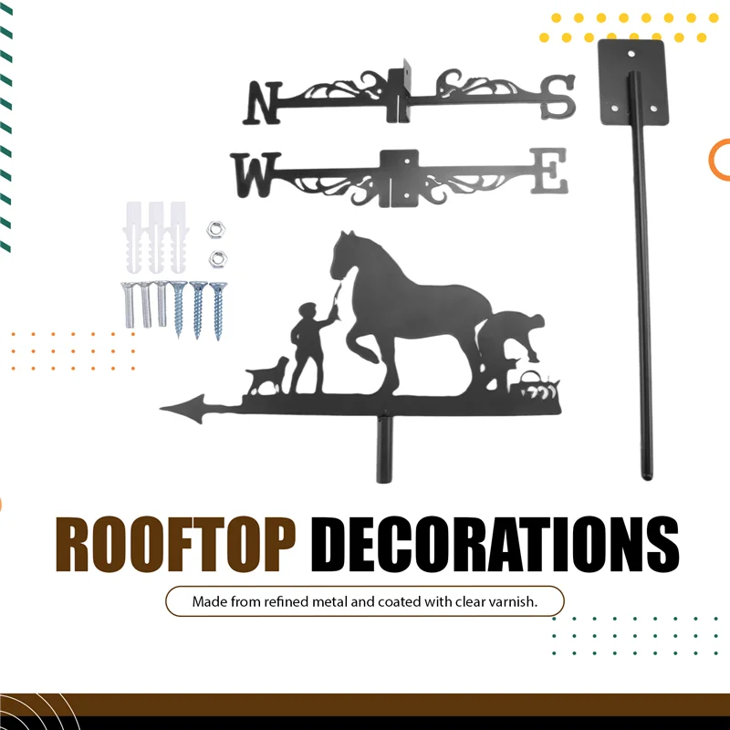 A76K Metal Weathervane Farmer And Horse Mount Weather Vane Wind Direction Indicator