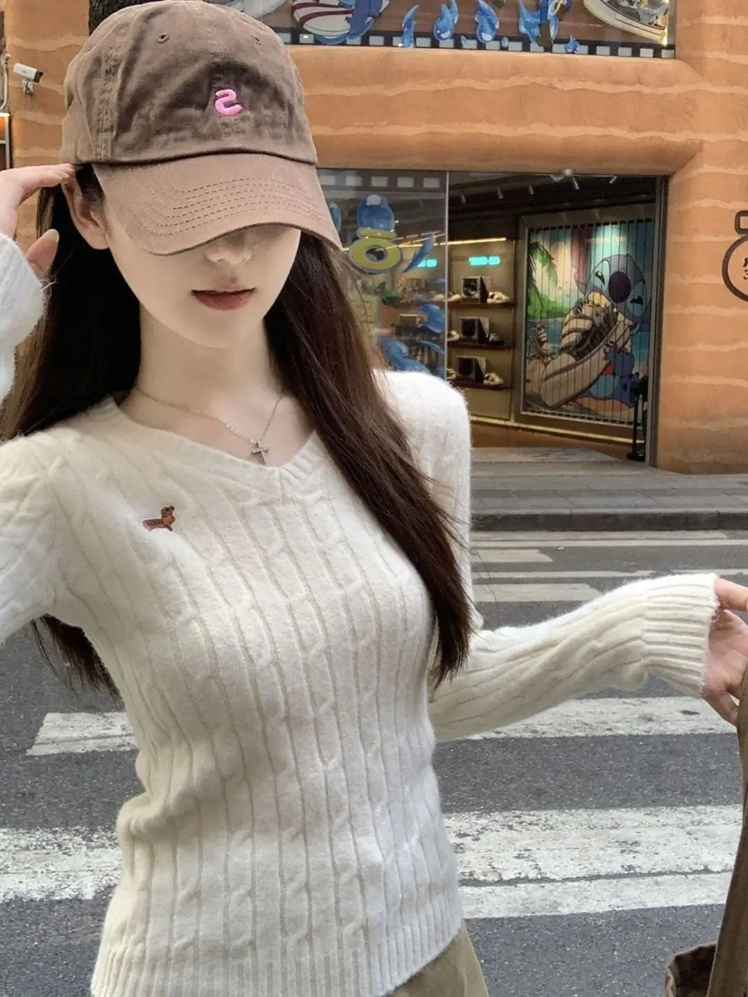 Outono inverno 2026 feminino fino ajuste v-ne malhas bordadas coreano sle macio elástico longo sve base irt innerwear