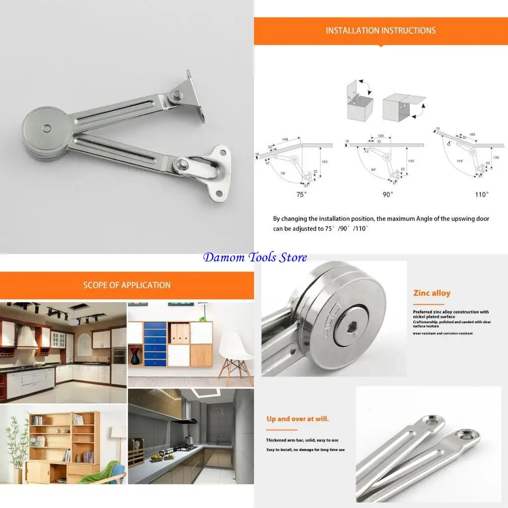 

57BE 2Pcs Safe Soft Close Hinges Adjustable Lid Stay Zinc Alloy for Toy Box