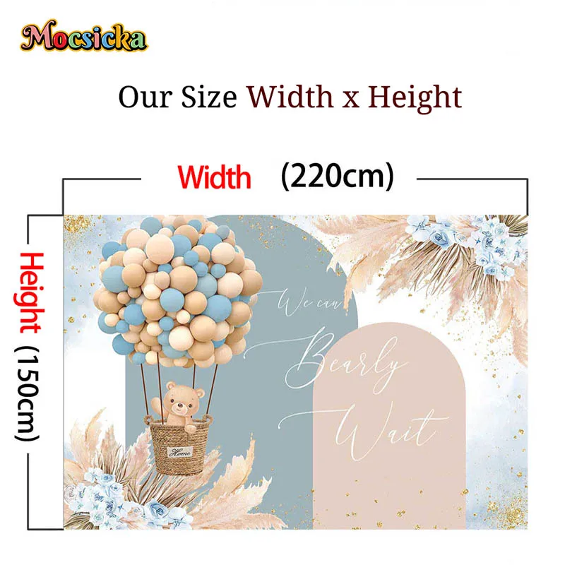 Mocsicka Baby Shower Backdrop Cute Bear Balloon Boys Welcome Party Decor Background We Can Wait Banner Photo Studio Poster