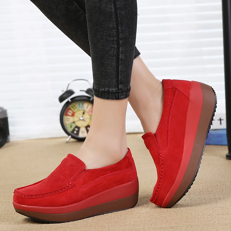 Women Flat Platform Loafers Ladies Elegant Suede Leather Moccasins Shoes Woman Slip On Moccasin Women\'s Blue Casual Shoes