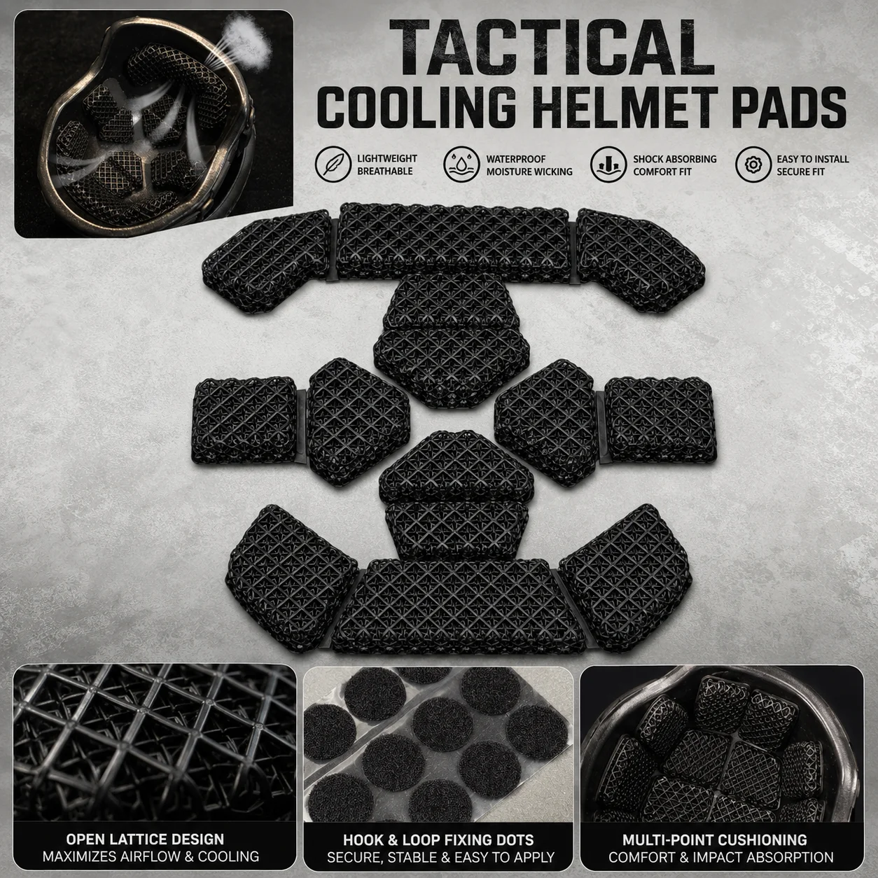 3D Lattice Tactical Helmet Liner Pad Breathable Heat Dissipation Shock Absorbing Cushion for Outdoor Training Airflow Comfort