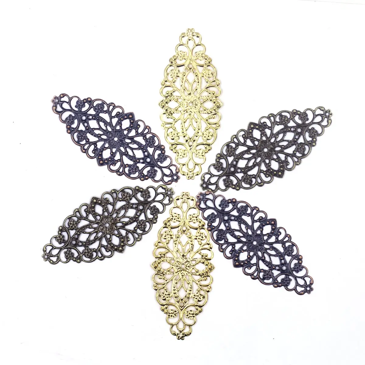 

Connectors Flower Filigree Wraps Hollow Alloy Metal Pendants For Embellishments Scrapbooking Charms Jewelry DIY Finding 80x35mm