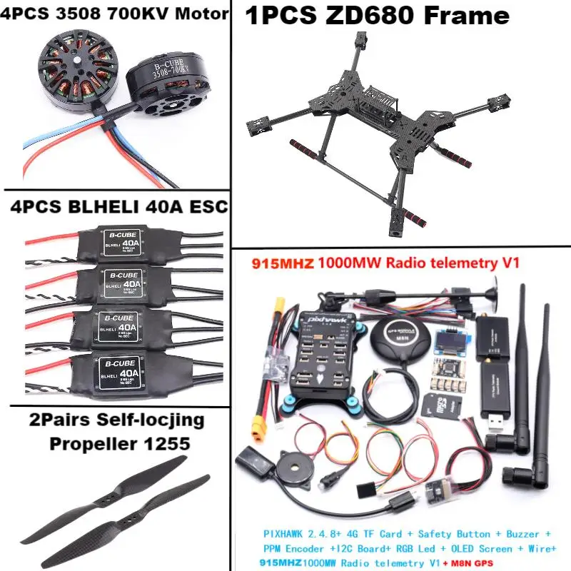 Nouveau ZD680 PIXHAWK2.4.8 M8N entièrement en Fiber de carbone hexa-rotor bras pliable Kit de cadre d'hexacopter pour Copter avec train d'atterrissage inflodable