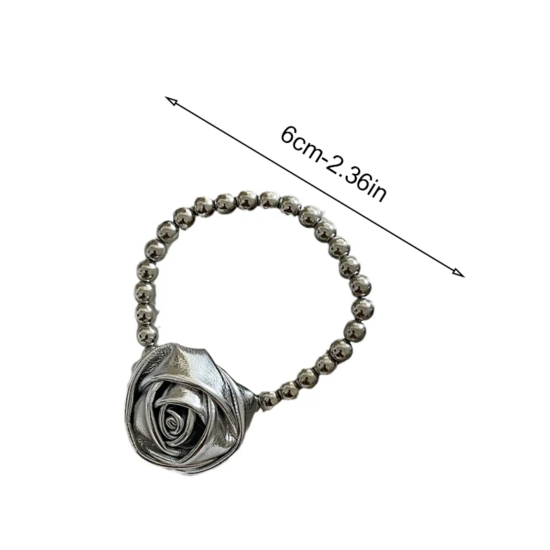 ربطة شعر عصرية لامعة من جلد البولي يوريثان على شكل برعم وردي للنساء مع ربطة شعر مرنة مخصصة من الخرز الفضي