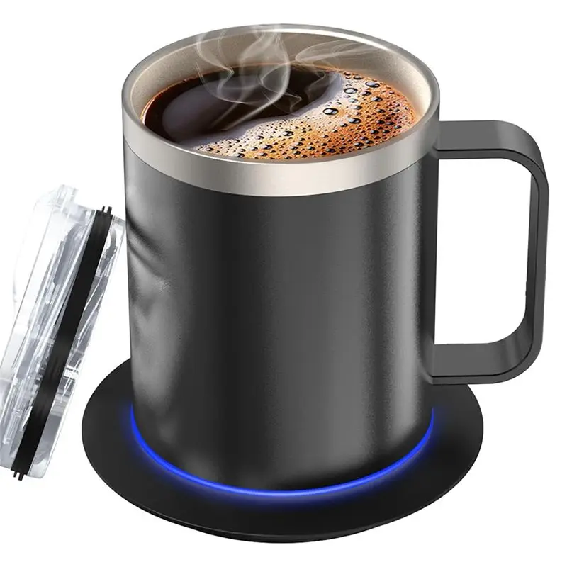 

VEHO-Self-Heating Coffee Cup Double Layer 304 Stainless Steel Beverage Cup Heater With Cup Set For Desk Home Office
