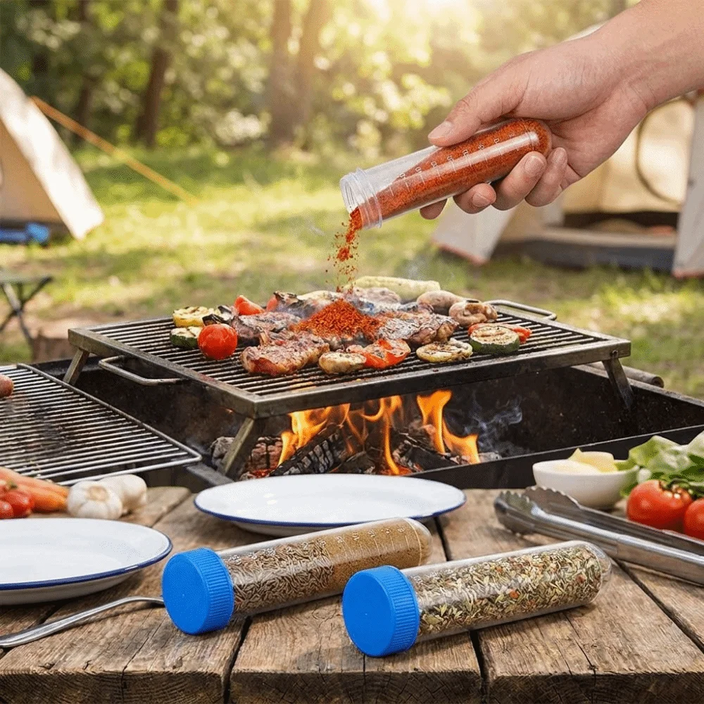 5PCS Plastic Camping Spice Bottles Airtight Leak-proof Seasoning Containers Transparent with Measured Scale Travel Spice Vials
