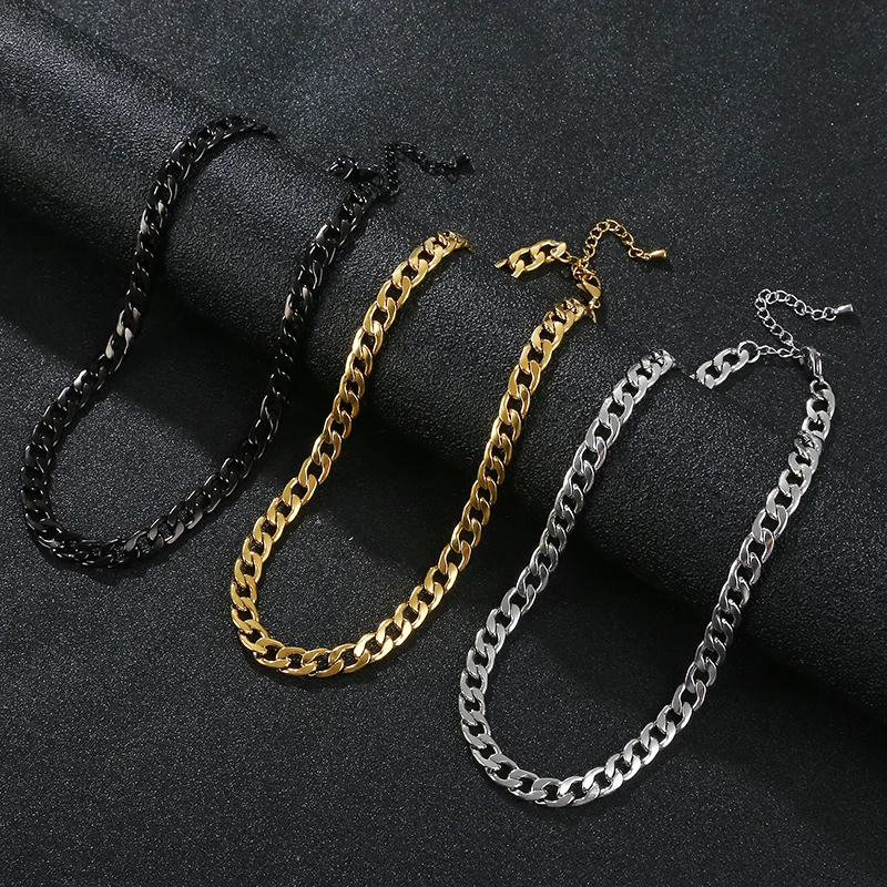 Metal Waterproof Stainless Steel Fashion Simple Couple Daily Gifts Quality Jewelry Unisex Cuban Thick Chain Black Necklaces