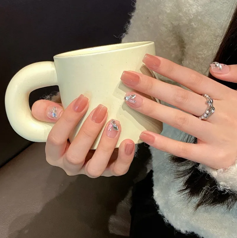 10szt Ręcznie robione kocie oko Rhinestone Krótkie sztuczne sztuczne paznokcie Sztuczne paznokcie Kleje Nail Art Wielokrotnego użytku Naciśnij na paznokcie z klejem