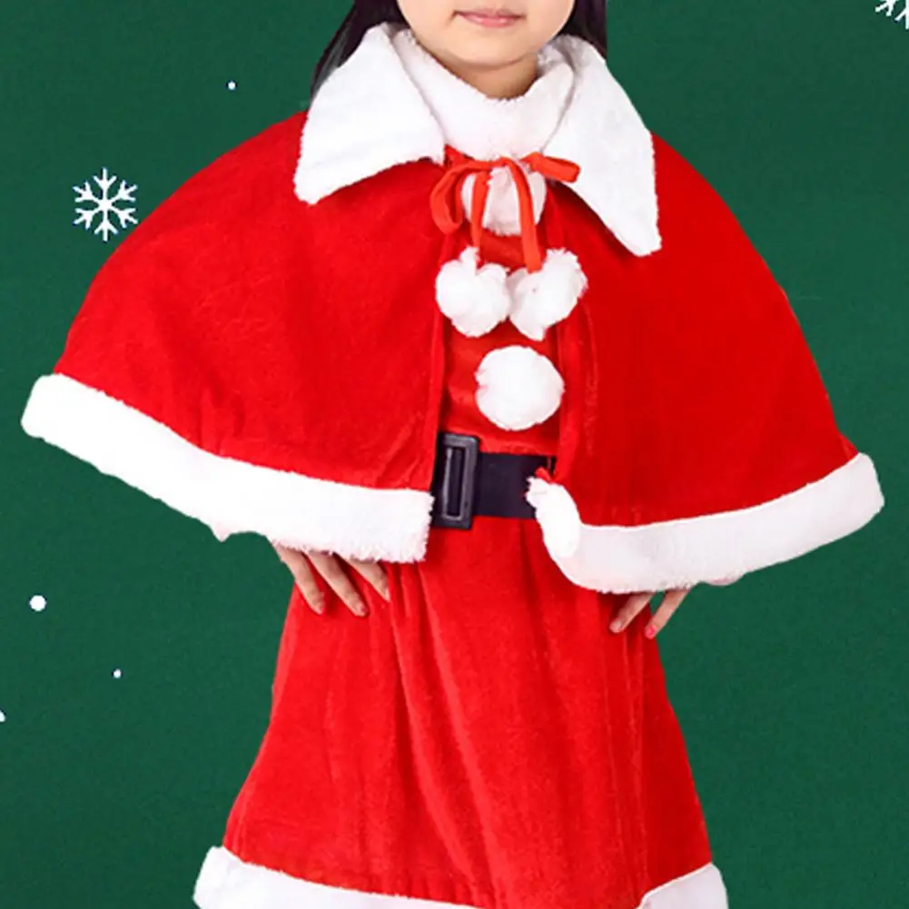 Christmas Cape Bow Plush Balls Adult Kids Turndown Collar Fine Workmanship Xmas Cloak Christmas Wear Holiday Cosplay Costume