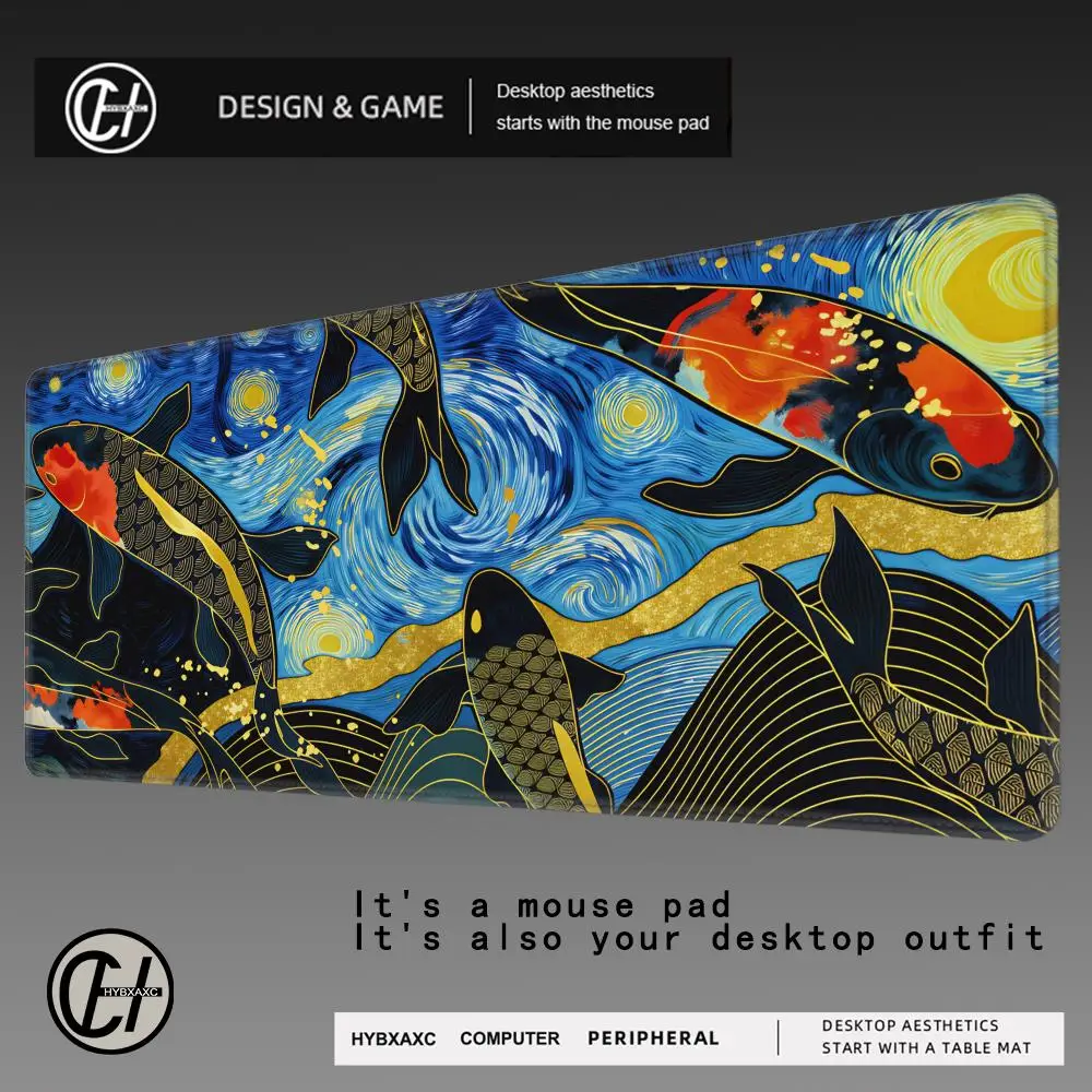 HYBXAXC Kawaii Desk Mat koi Fish Mousepad Black Gold Large Gaming Deskmat Minimal Marble Boho Chic Desk Decor Small mouse pad