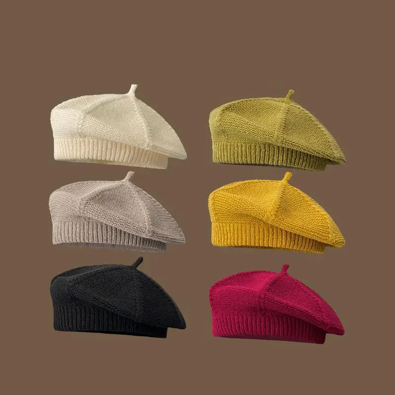 Knitted Beret Women Autumn Winter Hats For Women Painter Cap Keep Warm Retro Korean Solid Flat Cap Boina Winter Beanies New