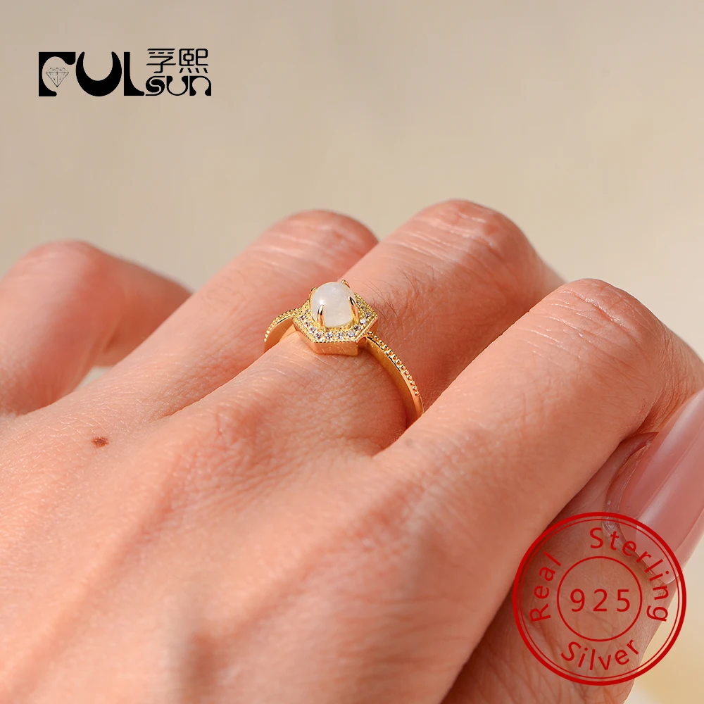 

Original Elegant Trendy Moonstone Hexagon Fine Jewelry Set 925 Sterling Silver Zircon Earring Necklace Ring for Women Gifts