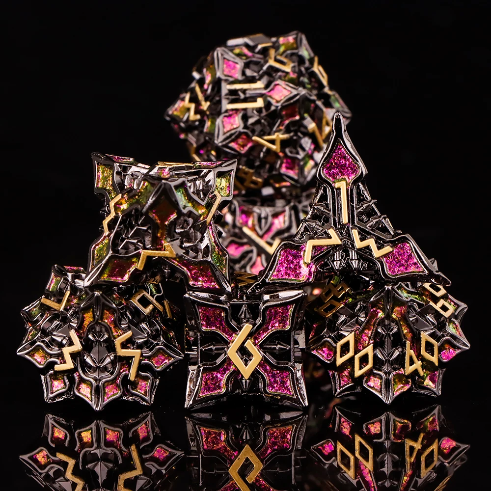 

Набор металлических кубиков DND Prism, 7 шт., многогранные кубики с острыми краями для ролевых игр, идея подарка на Хэллоуин, День Благодарения, набор металлических кубиков rpg