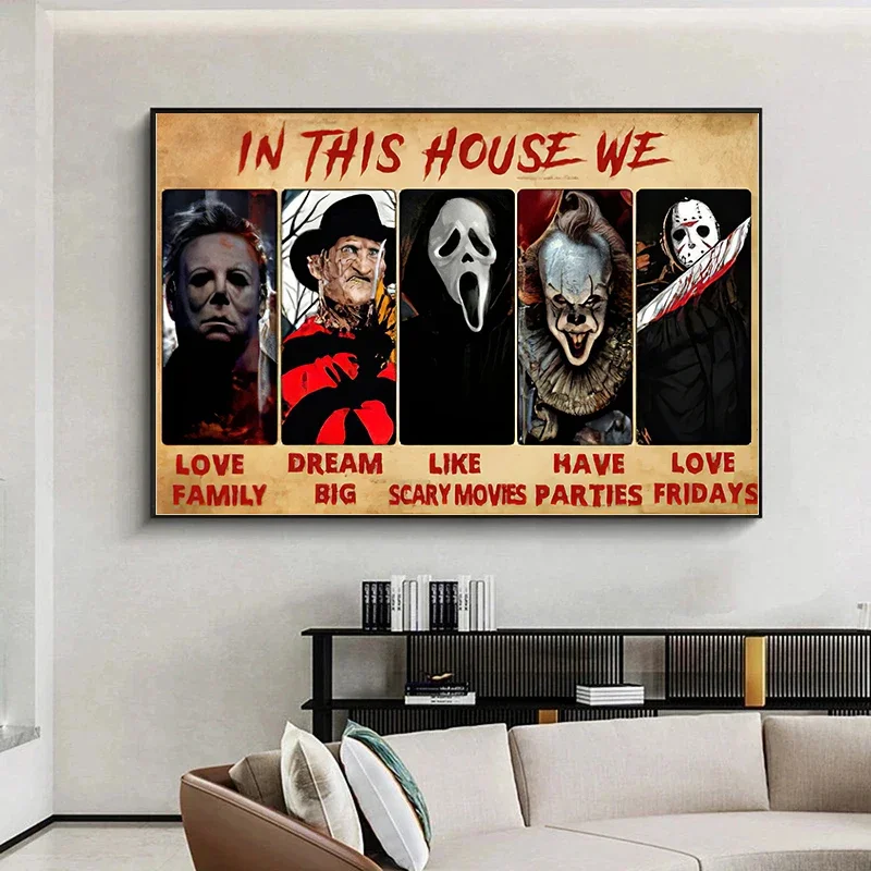 In This House Family Horror Scary Movie Characters Poster Halloween Friends Prints Canvas Painting Gothic Themed Wall Room Decor