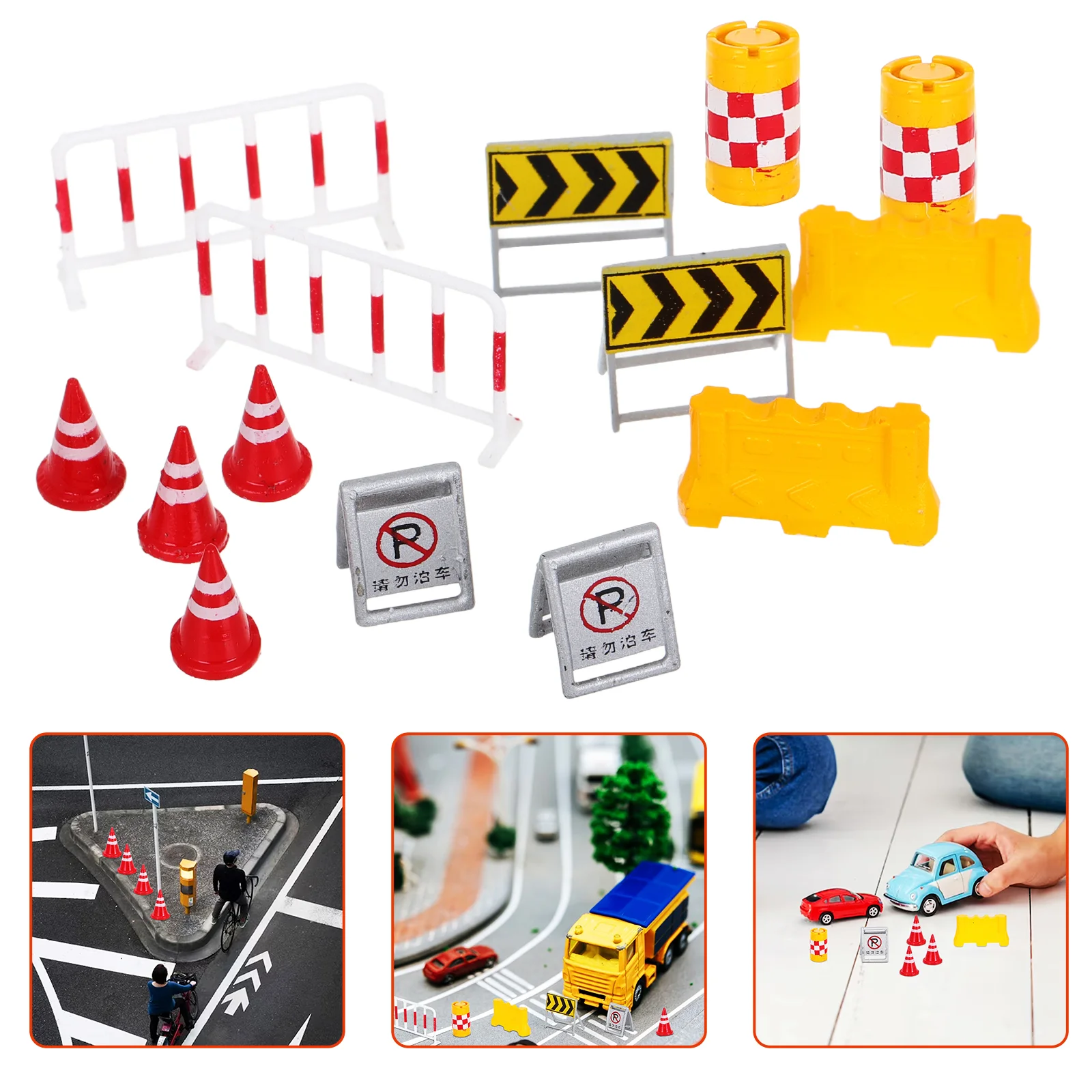 

14 pcs Play Traffic Signs Street Signs Playset Mini Roadblocks Traffic Cones Toys Sand Tray Miniatures,