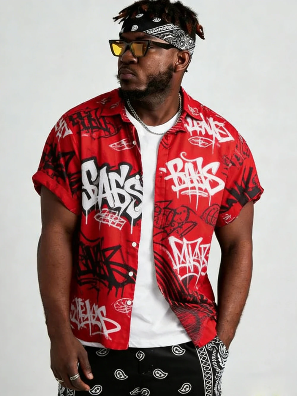 

2026 Spring Men's Short Sleeve Shirt Hip Hop Graffiti HD Print Lapel Shirt Hawaiian Outdoor Men's Designer Shirt Fast Shipping