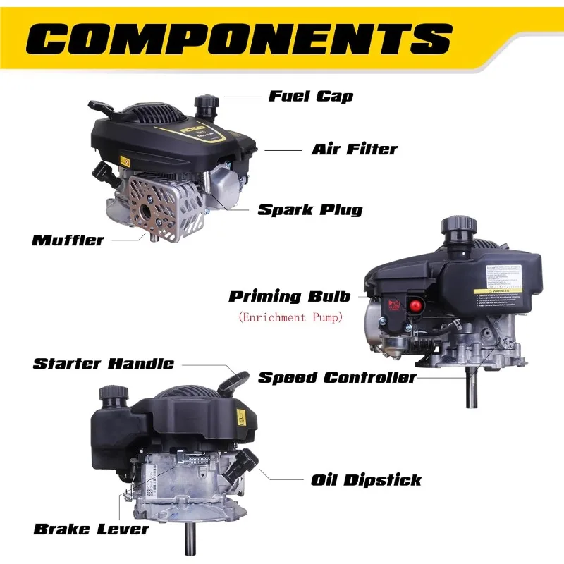 عمود محرك الغاز العمودي، 4.4HP 173cc محرك غاز OHV 4-السكتة الدماغية مع برايمر لجزازة العشب #2