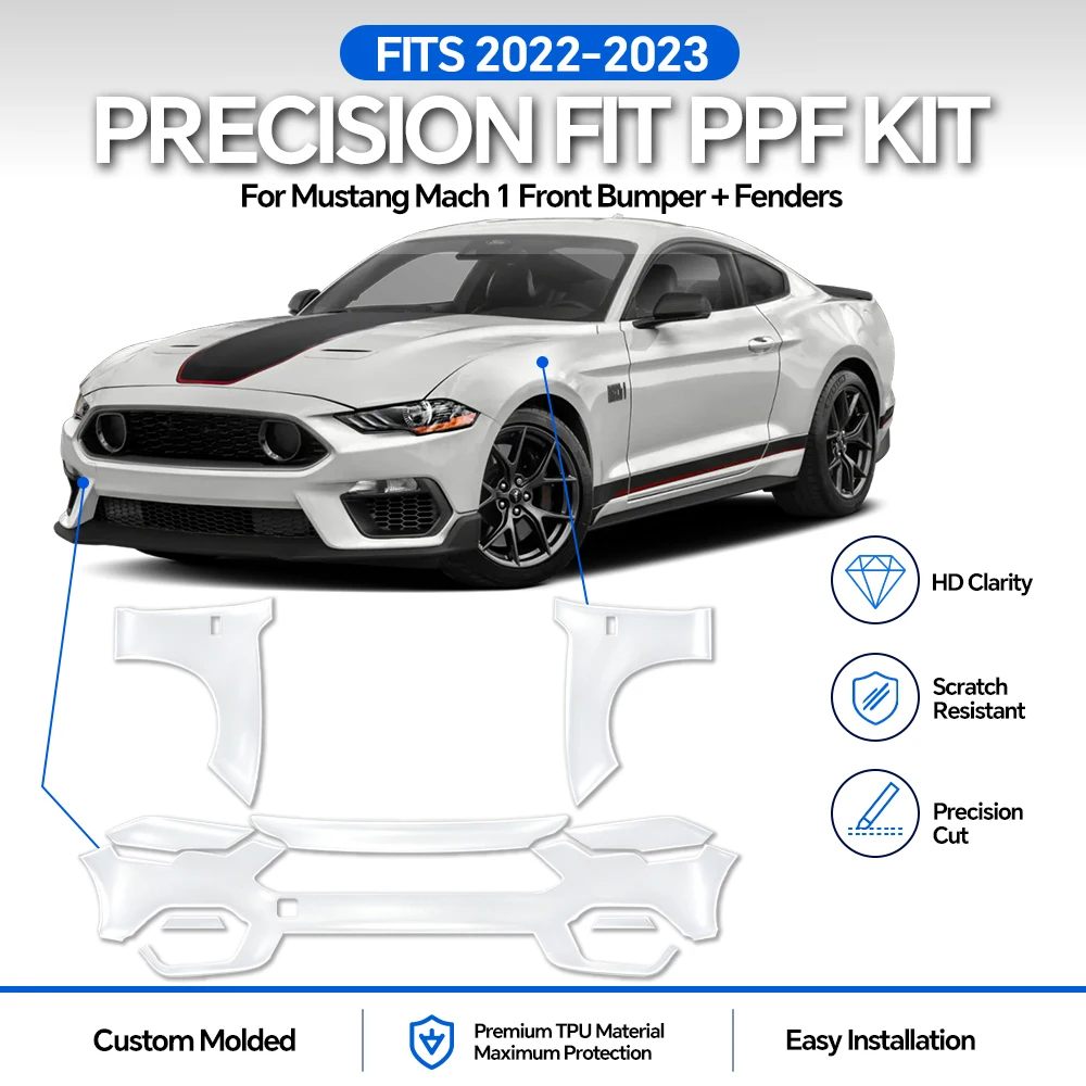 Precut PPF For Ford Mustang Mach 1 Coupe 2021-2023 8.5mil TPU Paint Protection Film Hood Bonnet Bumper Headlight Self-Healing