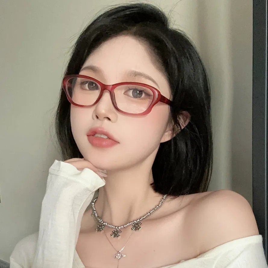 Trendy Frame Women Glasses Vintage Y2K Frosted Red Black Square Glass Eyewear Girls Decorative Outdoor Anti-blue Eyeglasses