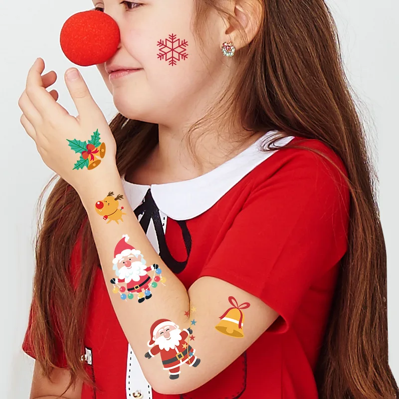10pcs Christmas Tattoo Stickers Treat Kids Gifts Santa Elk Snowman Xmas Christmas Party Favor Waterproof Tattoos Stickers Gifts