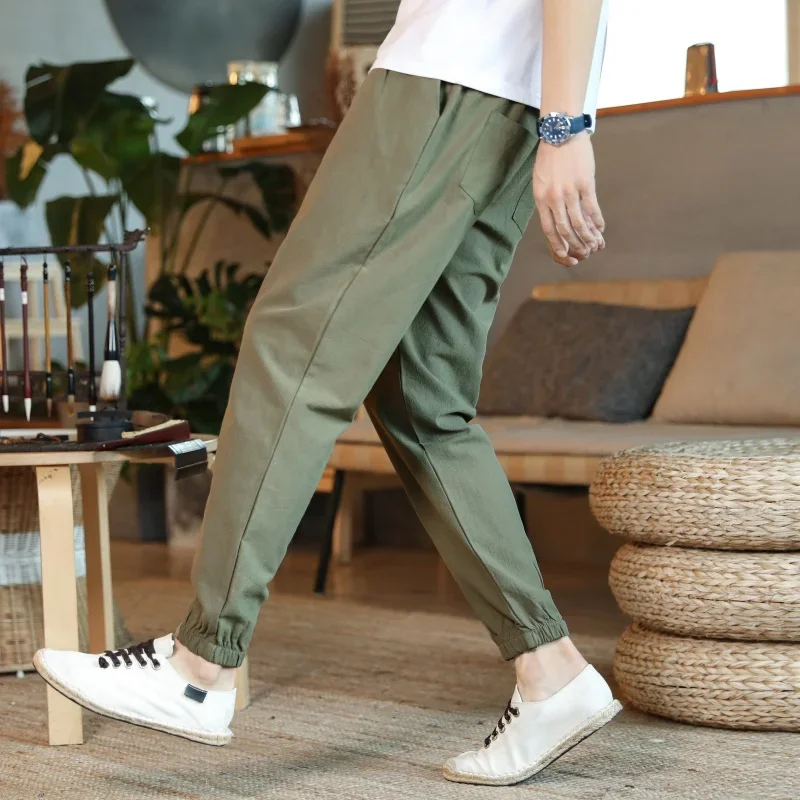 Casual Pants Summer Loose Korean Style Trendy Nine-point Beam Pants Linen Harem Pants