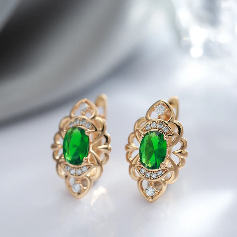 SYOUJYO Shiny Green Natural Zircon Drop Earrings For Women 585 Rose Gold Color Fine Jewelry Party Wedding Gift