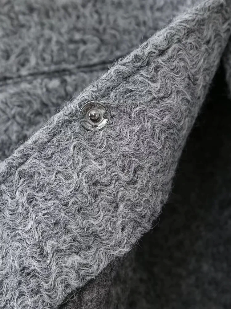 HH Elegante Damen-Bomberjacke mit Elastischem Saum, Einfarbig, mit Taschen, für Winter, Freizeit, Urlaub, Mode, Party, Einreihig, Oversized – Detail 7