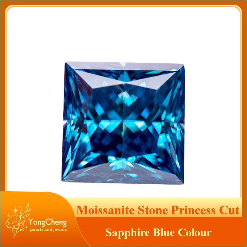 

Moissanite Loose Stone Sapphire Blue Colour Princess Cut Lab Created Diamond Gemstone Pass Diamond Tester with GRA Certificate