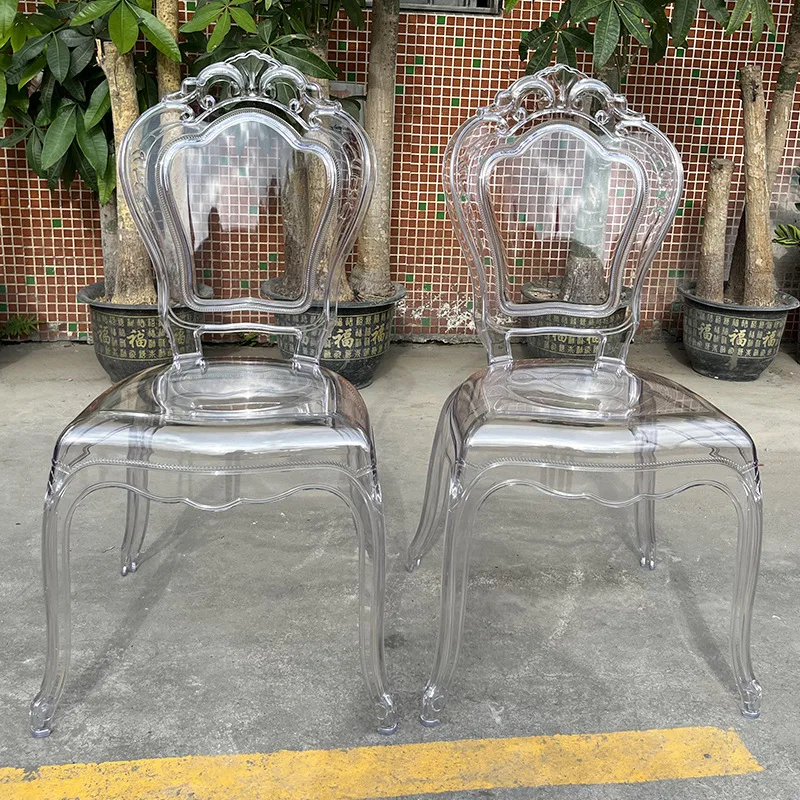 Restaurant transparent acrylic crystal chair transparent backrest crystal stool phoenix tail grid bamboo chair transparent plast