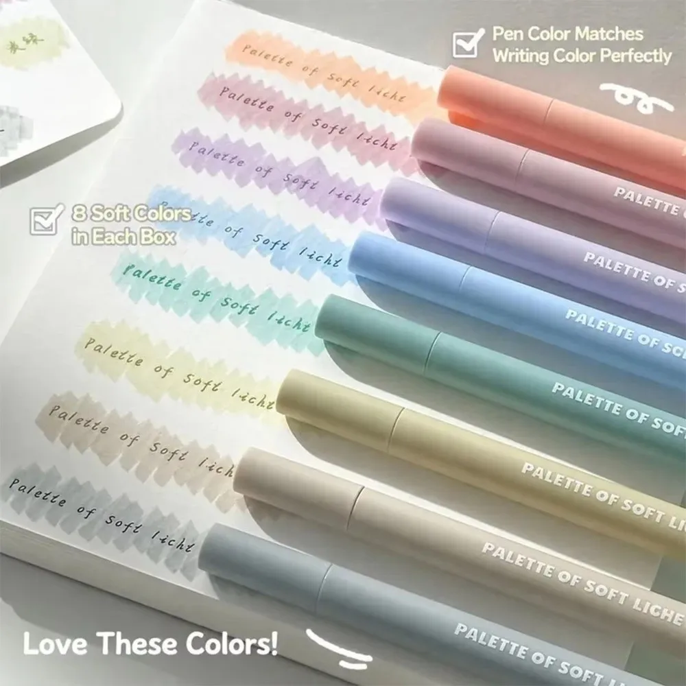 Aesthetic Fast Dry Highlighters 8 Pack Pastel Colors Smear-Proof Pastel Markers Art Marker Fast Dry Markers For Note Taking