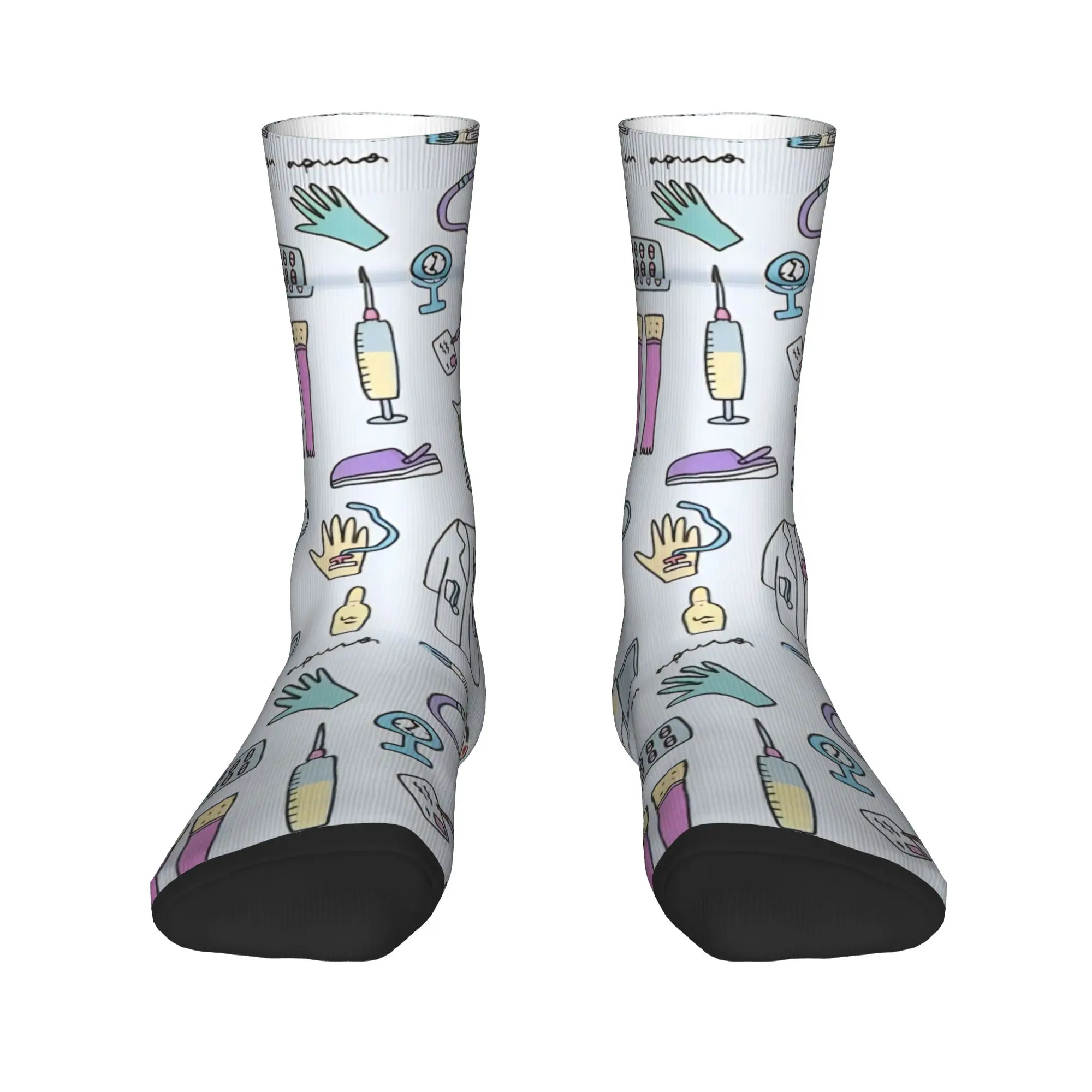

Breathbale Warm Printing Enfermera En Apuros Doctor Nurse Medicine Socks for Women Men Stretchy Summer Autumn Winter Crew Socks