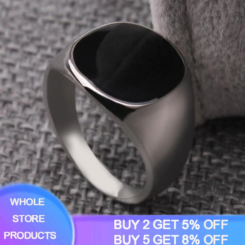 YANHUI Men Classic Style Black Obsidian Ring Never Fade Stainless Steel Wedding Party Wedding Rings For Men Size 7 8 9 10 11 12