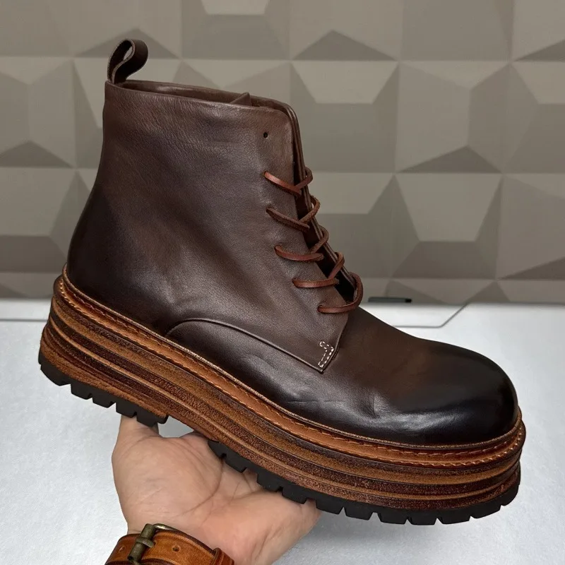 

Английские высококачественные ботинки из мытой лошадиной кожи на толстой подошве, мужские высокие ботинки Goodyear из конской кожи, мужские высокие сапоги Goodyear ручной работы