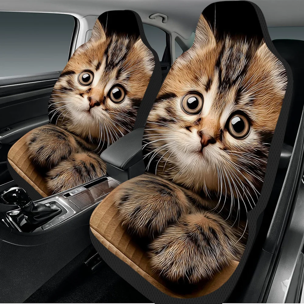 2pcs Cute Kitten In A Box Design Car Seat Cover Set – High-Quality, Trendy Car Seat Protectors, Advanced Comfort, Durable Desig