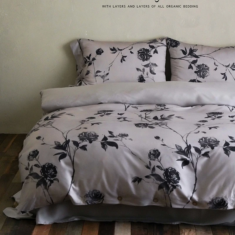 

Premium 800TC Egyptian Cotton Vintage Flowers Print Bedding Set Duvet Cover With Button Bed Sheet/Fitted Sheet Pillowcases 4Pcs