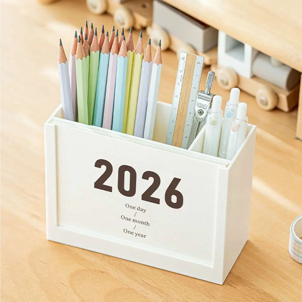 Self-discipline Plan 2026 Desk Calendar Plastic Multicolor Makeup Brush Holder Two Grids Multi-Function Desktop Organization Box