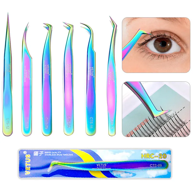 Vetus Lash Tweezers With Fiber Tips Stainless Steel Superhard Tweezer High Precision Volume Fans Lashes Extension Supplies