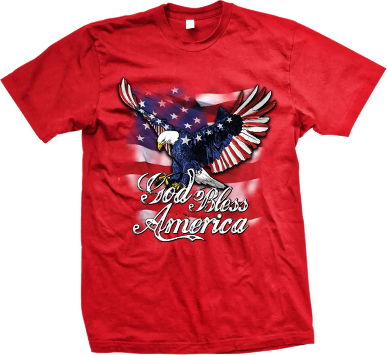 God Bless America. Patriotic American Flag Bald Eagle T-Shirt 100% Cotton O-Neck Short Sleeve Casual Mens T-shirt Size S-3XL