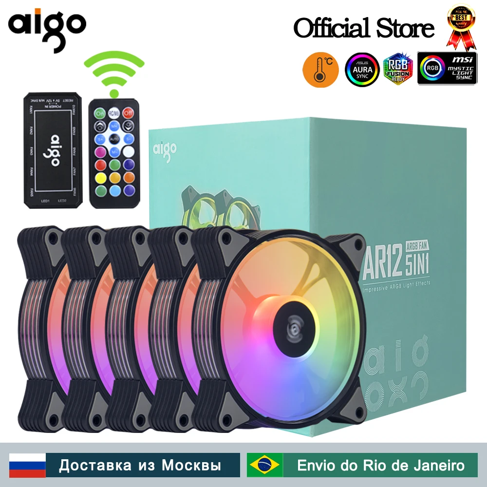 Aigo AR12 Kipas Casing Komputer Pc 120Mm RGB Heatsink Aura Sync Port Sata 12Cm Pendingin Argb Kipas Pengontrol Diam Ventilasi Pendingin