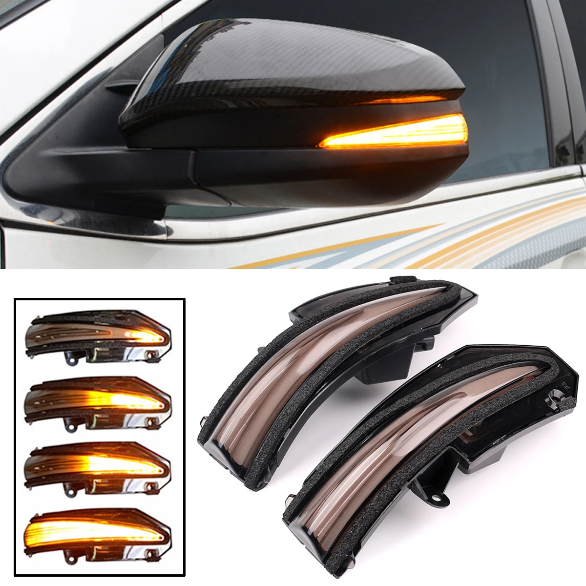 Pair For Toyota RAV4 XA40 13-18 Highlander 4Runner 2014-19 XU50 Noah R80 Voxy LED Dynamic Turn Signal Blinker Side Mirror Light